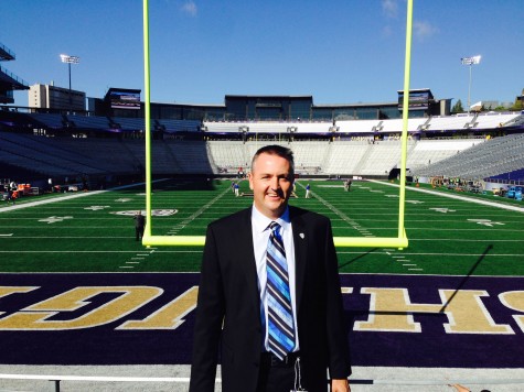 Calm before the storm - Mike McCabe at Husky Stadium prior to kickoff.