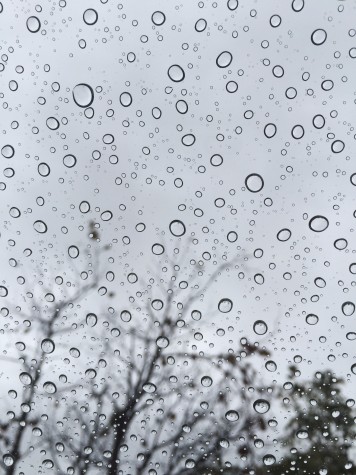 Let it rain - Raindrops appear on the car windshield early in the morning.