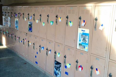 Decorated with love - Peacemakers decorate students lockers with the hearts in hopes of inspiring others to share love. 