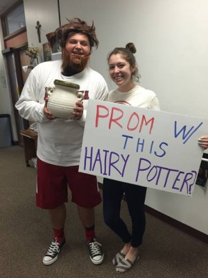 Carey is all smiles to be going to prom with the hairy potter, Jennison.