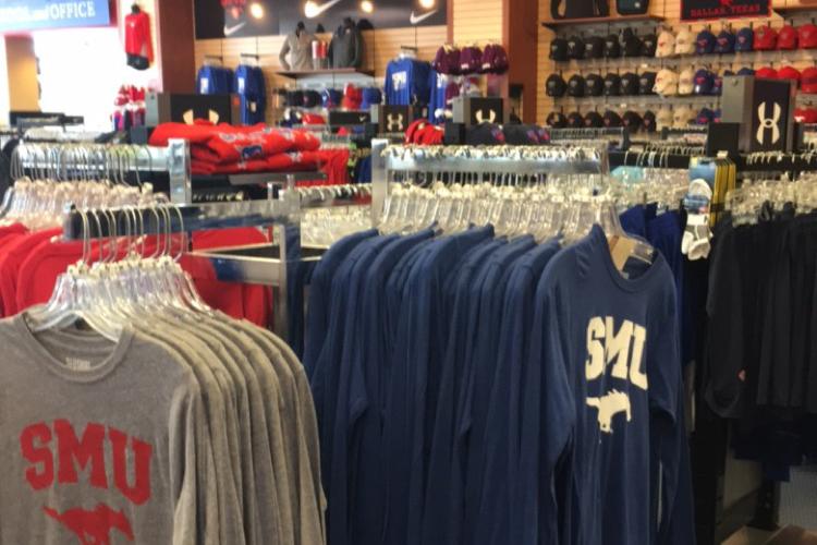 The SMU bookstore located on campus was filled with red and blue attire and accessories. 