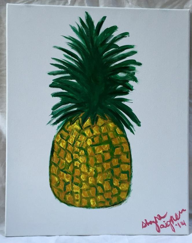 The canvas Shayna Aigner bought on her spontaneous trip to Michaels now accompanied by a painted pineapple. 
