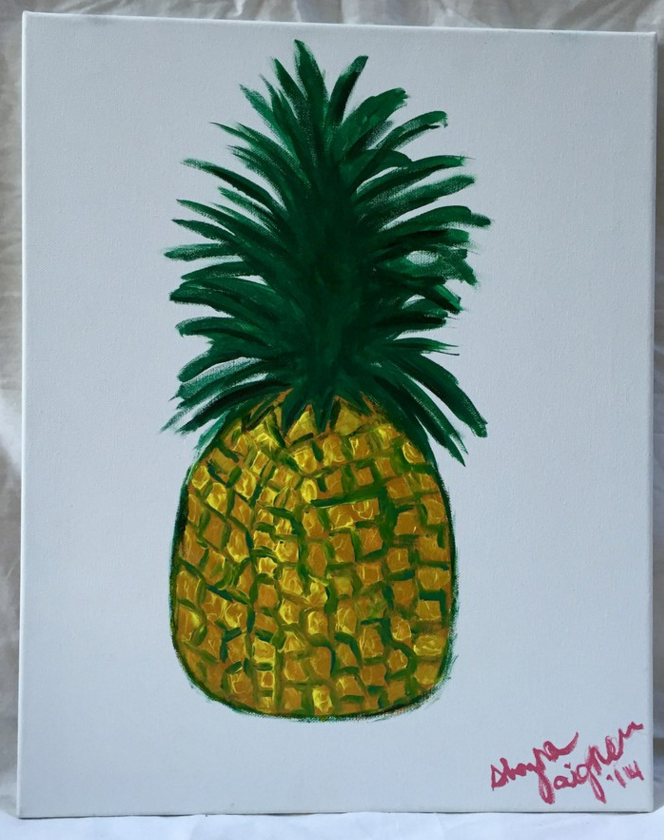 The+canvas+Shayna+Aigner+bought+on+her+spontaneous+trip+to+Michaels+now+accompanied+by+a+painted+pineapple.+%0A