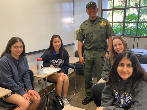 Students prepare for their presentation at St. John's Episcopal School as they learn from Deputy Lopez about the dangers of drug and alcohol abuse.