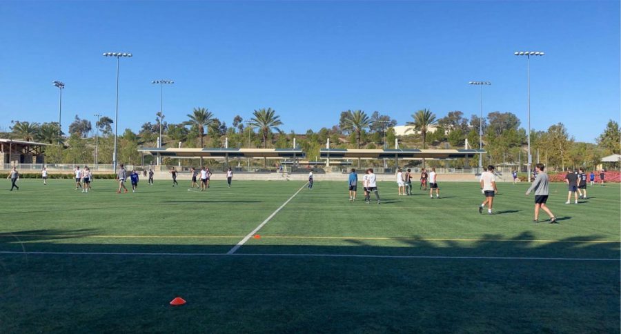 Local high schoolers play football on Thanksgiving morning at Lake Forest Sports Park. Since high school football seasons in California have been pushed back, the Turkey Bowl was a fun way to have some kind of football game.
