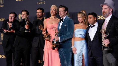 The Ted Lasso cast gathers around their leading man, Jason Sudeikis. They won 