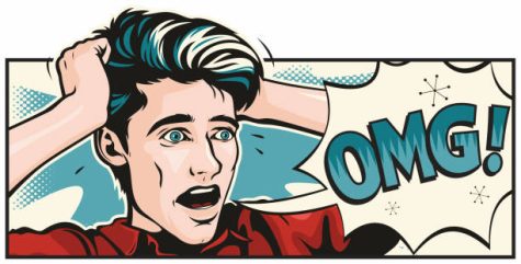 Retro pop art illustration of a wide-eyed terrified young man.